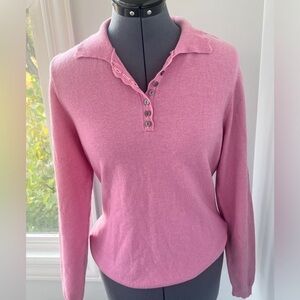 Vintage Munrospun Sz M Extra Fine Merino Mauve Scalloped Trim Button up Sweater